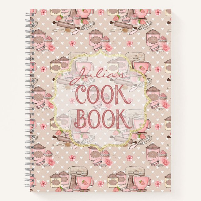 Cute Beige Retro Cook Book Personalized (Front)