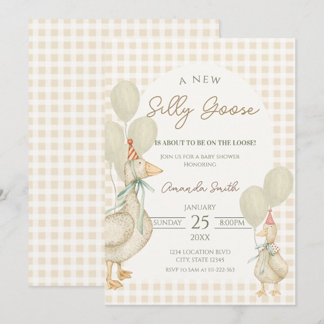 Cute Beige Silly Goose Baby shower Invitation (Front/Back)