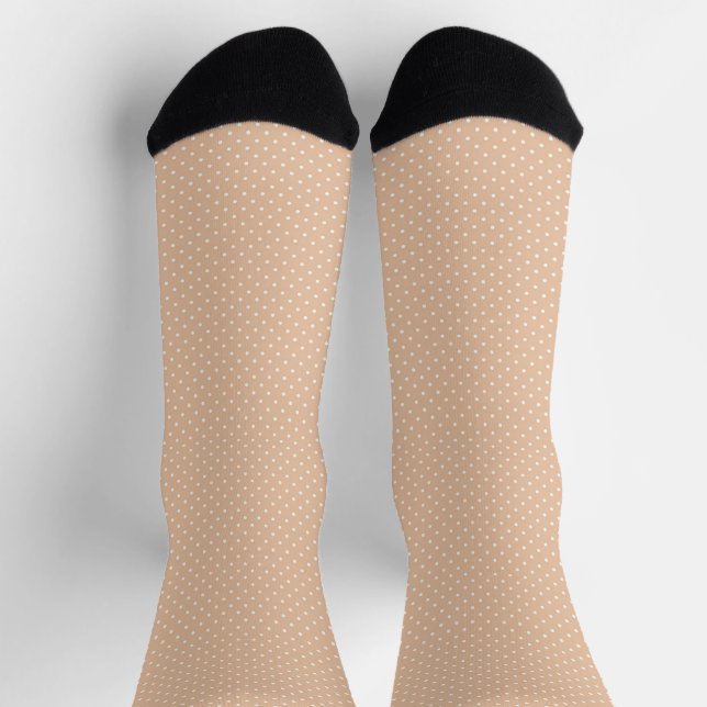 Cute beige tan and white polka dot pattern stylish socks (Top)