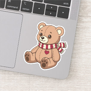 Cute Beige Teddy Bear with Striped Scarf Sticker