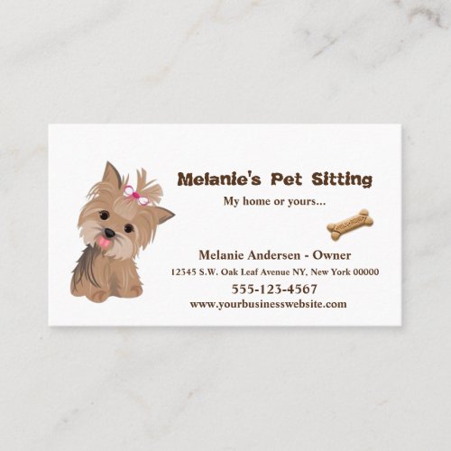 Cute beige Yorkie Dog Pet Sitting Grooming Service Business Card