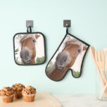 Cute Belgian Draft Horse Face  Oven Mitt &amp; Pot Holder Set