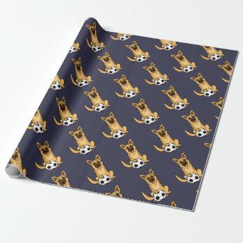 Cute Belgian Malinois Dog Playing Soccer Cartoon Wrapping Paper by Petspower at Zazzle