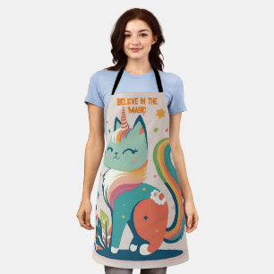 Cute "Believe in the Magic" Kitten-Unicorn Apron