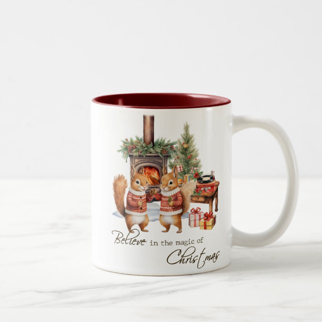 Cute Believe In The Magic Of Christmas Two-Tone Coffee Mug (Right)