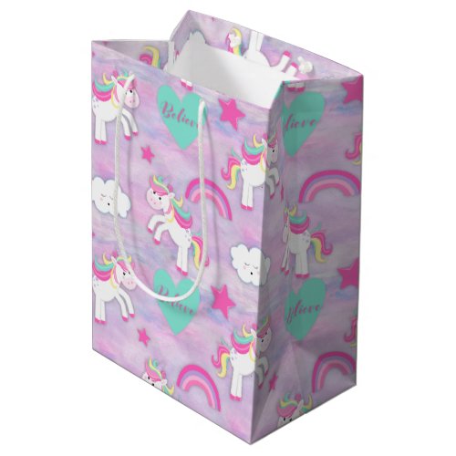 Cute Believe in Unicorns Pastel Pink Medium Gift Bag