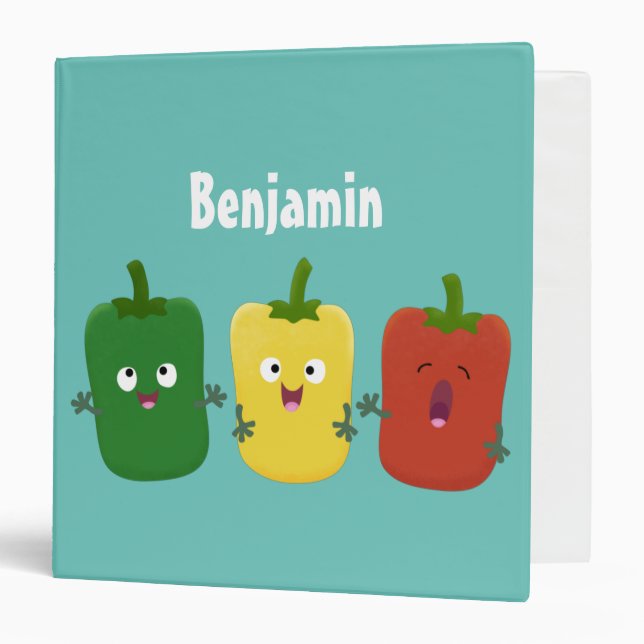 Cute bell pepper capsicum trio singing cartoon 3 ring binder (Front/Inside)