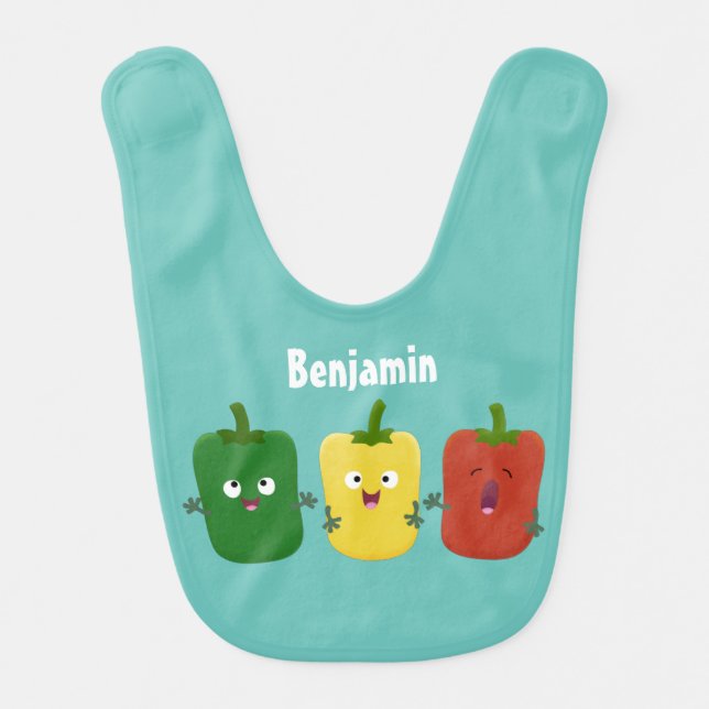 Cute bell pepper capsicum trio singing cartoon baby bib (Front)