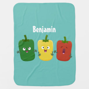 Cute bell pepper capsicum trio singing cartoon baby blanket