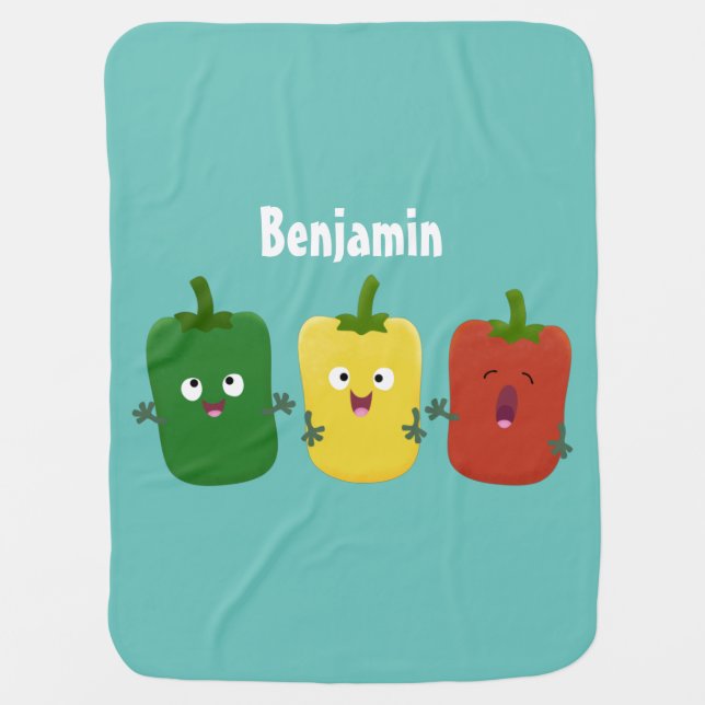 Cute bell pepper capsicum trio singing cartoon  baby blanket (Front)