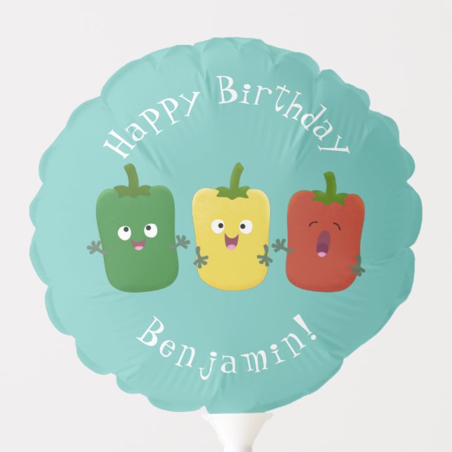 Cute bell pepper capsicum trio singing cartoon  balloon (Front)
