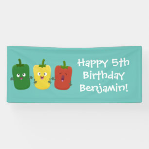 Cute bell pepper capsicum trio singing cartoon banner
