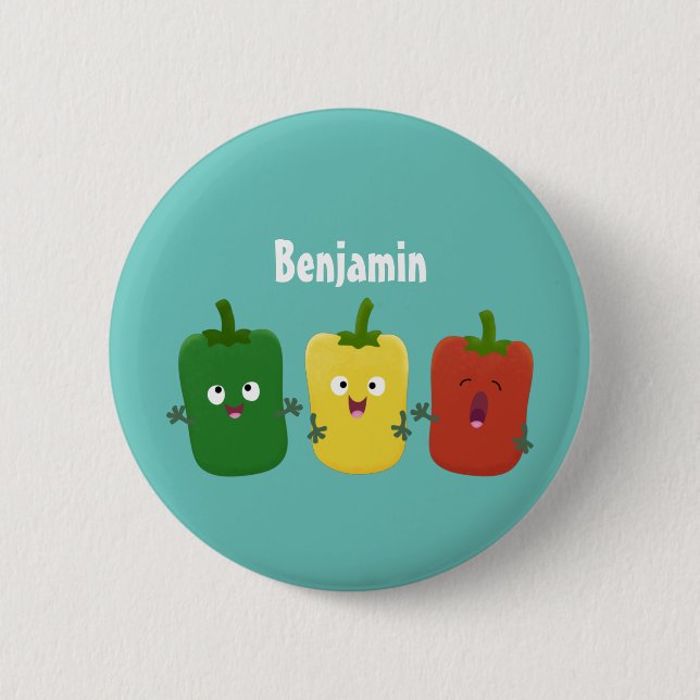 Cute bell pepper capsicum trio singing cartoon button (Front)