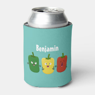 Cute bell pepper capsicum trio singing cartoon can cooler