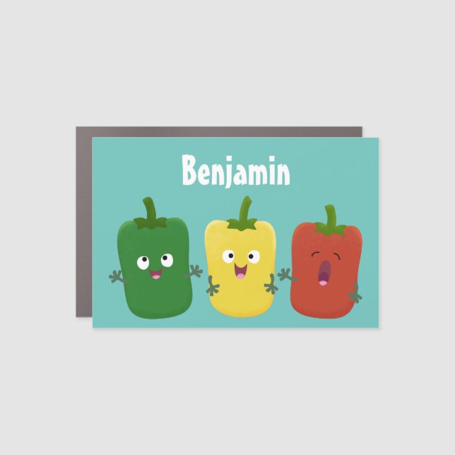 Cute bell pepper capsicum trio singing cartoon car magnet (Front)