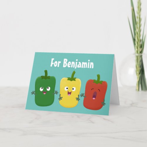 Cute bell pepper capsicum trio singing cartoon  card