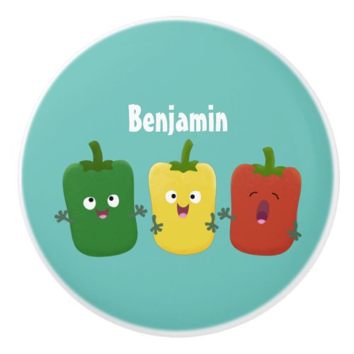 Cute bell pepper capsicum trio singing cartoon ceramic knob