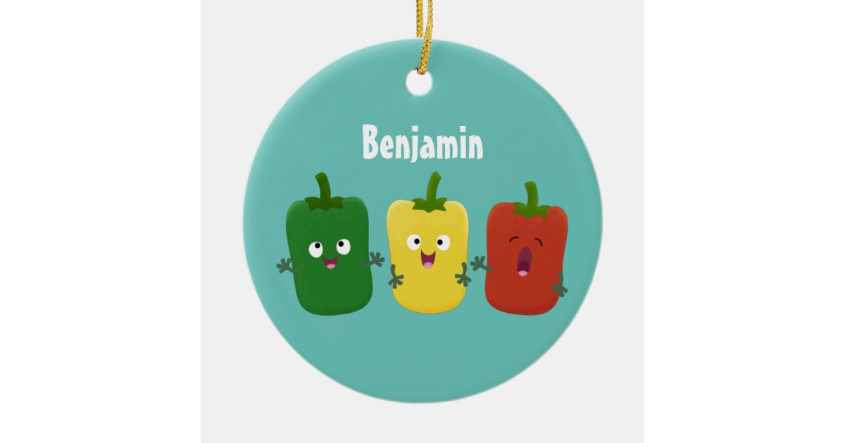 Cute bell pepper capsicum trio singing cartoon ceramic ornament | Zazzle