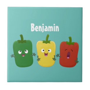 Cute bell pepper capsicum trio singing cartoon ceramic tile