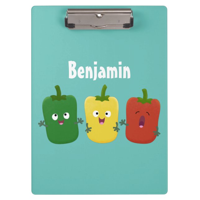 Cute bell pepper capsicum trio singing cartoon  clipboard (Front)