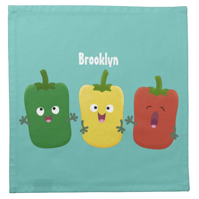 Cute bell pepper capsicum trio singing cartoon cloth napkin (Front)