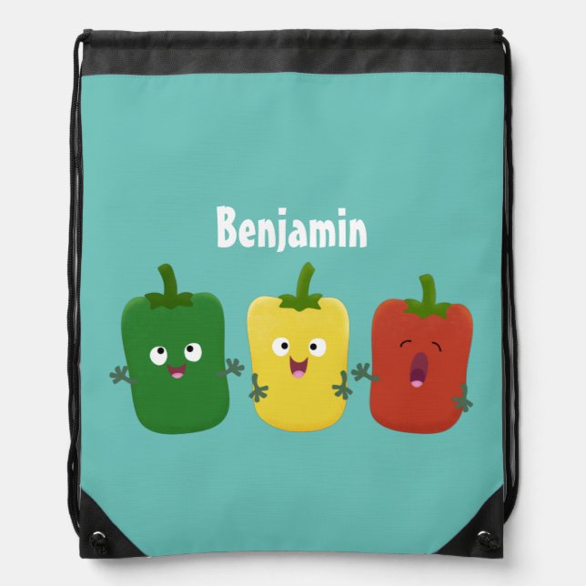 Cute bell pepper capsicum trio singing cartoon drawstring bag (Front)