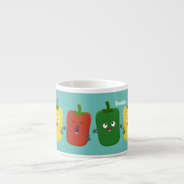 Cute bell pepper capsicum trio singing cartoon espresso cup (Front)