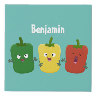 Cute bell pepper capsicum trio singing cartoon  faux canvas print