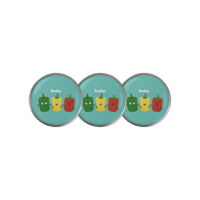 Cute bell pepper capsicum trio singing cartoon golf ball marker (3 Up)