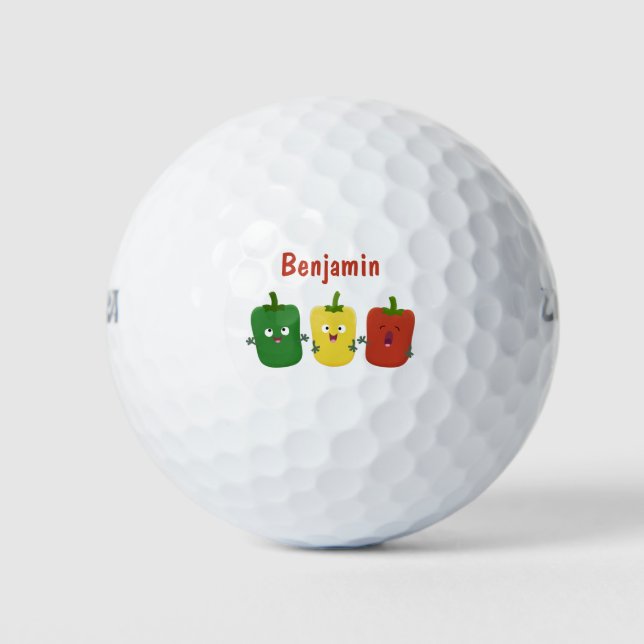 Cute bell pepper capsicum trio singing cartoon golf balls (Front)