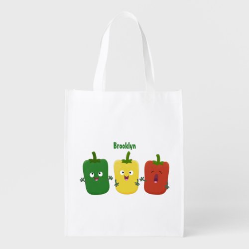 Cute bell pepper capsicum trio singing cartoon grocery bag