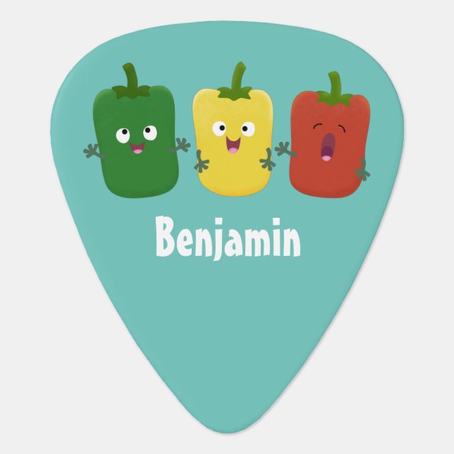 Cute bell pepper capsicum trio singing cartoon guitar pick (Front)