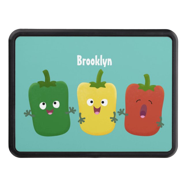Cute bell pepper capsicum trio singing cartoon hitch cover (Front)