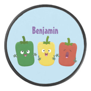 Cute bell pepper capsicum trio singing cartoon hockey puck