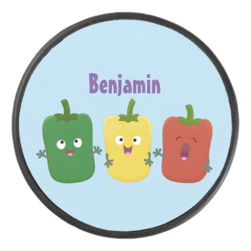 Cute bell pepper capsicum trio singing cartoon hockey puck