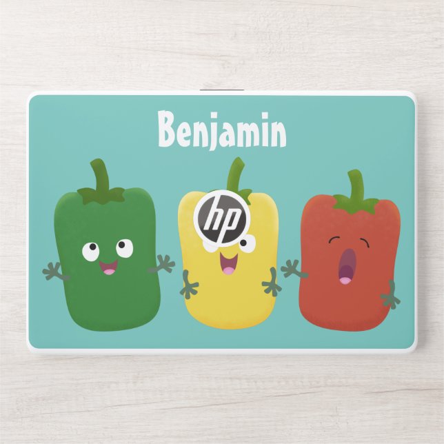 Cute bell pepper capsicum trio singing cartoon HP laptop skin (Front)