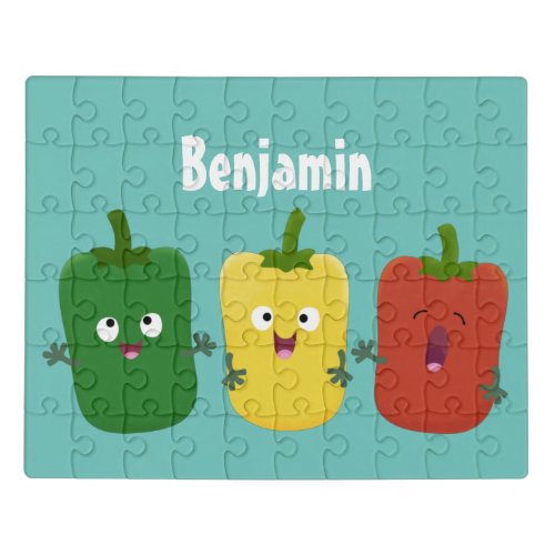 Cute bell pepper capsicum trio singing cartoon jigsaw puzzle