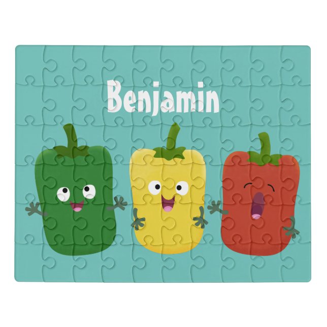 Cute bell pepper capsicum trio singing cartoon jigsaw puzzle (Puzzle Horizontal)