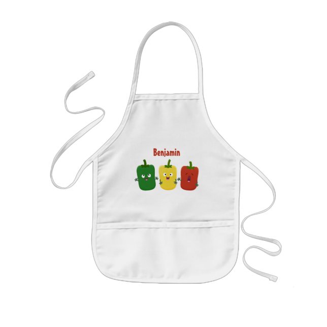 Cute bell pepper capsicum trio singing cartoon  kids' apron (Front)