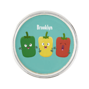 Cute bell pepper capsicum trio singing cartoon lapel pin