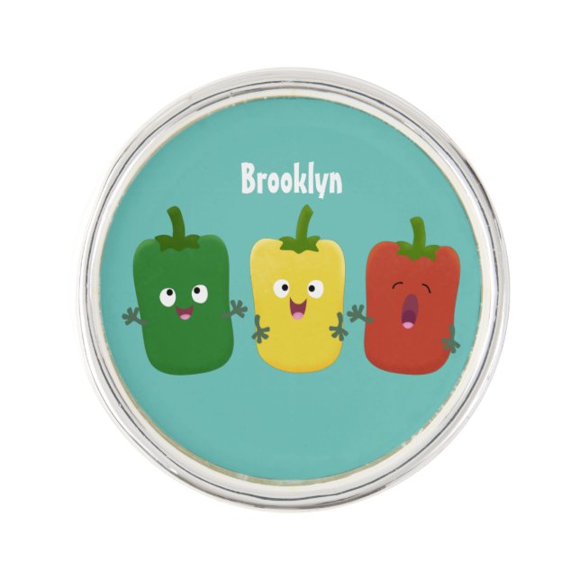 Cute bell pepper capsicum trio singing cartoon lapel pin (Front)