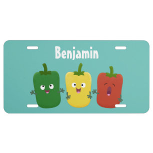 Cute bell pepper capsicum trio singing cartoon license plate
