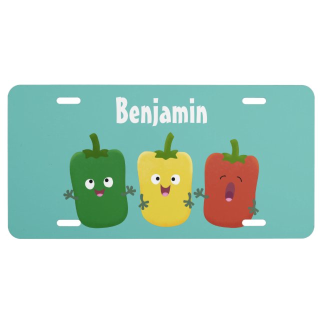 Cute bell pepper capsicum trio singing cartoon license plate (Front)