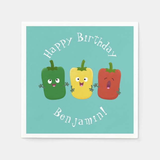 Cute bell pepper capsicum trio singing cartoon napkins (Front)