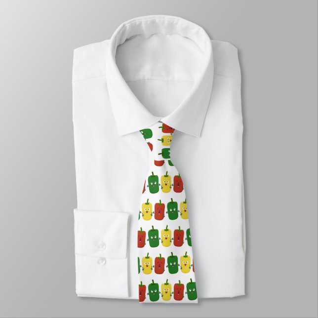 Cute bell pepper capsicum trio singing cartoon neck tie (Tied)