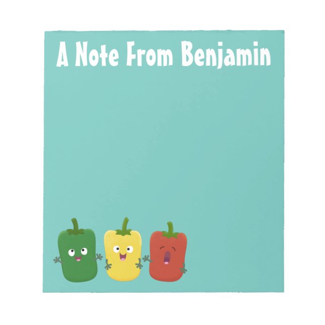 Cute bell pepper capsicum trio singing cartoon notepad (Front)