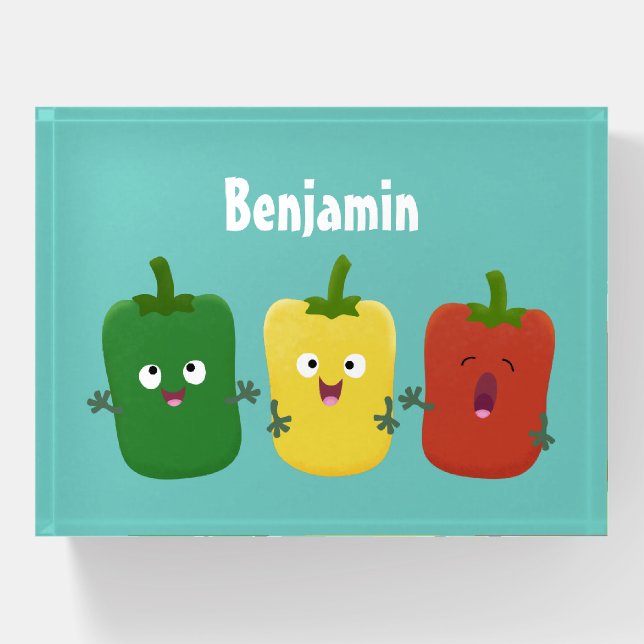 Cute bell pepper capsicum trio singing cartoon  paperweight (Front)