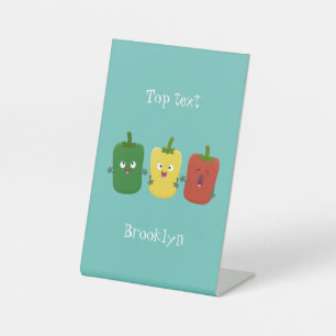 Cute bell pepper capsicum trio singing cartoon pedestal sign