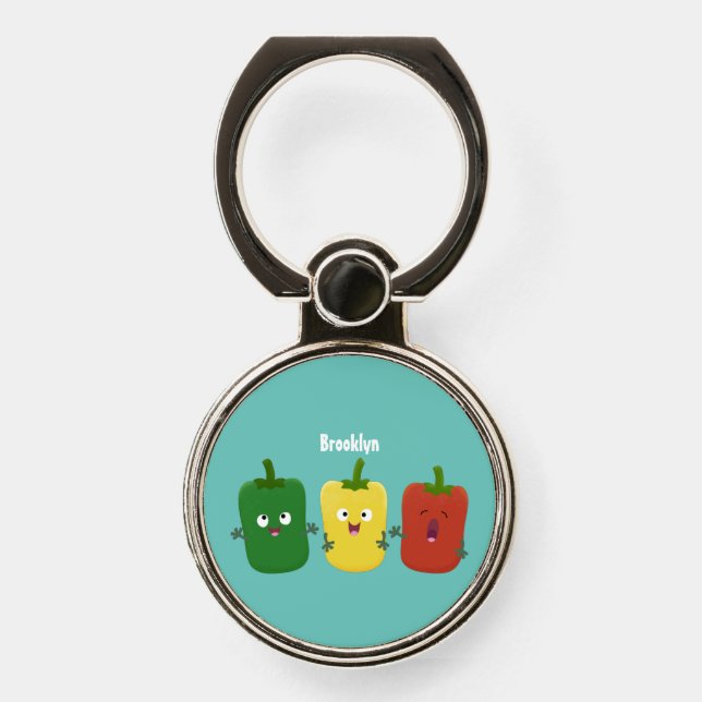 Cute bell pepper capsicum trio singing cartoon phone ring stand (Front)