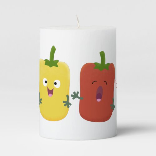 Cute bell pepper capsicum trio singing cartoon pillar candle